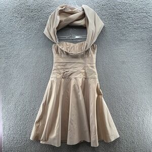 VTG LianCarlo Couture Dress Womens 12 Champagne Taffeta Party Cocktail Midi